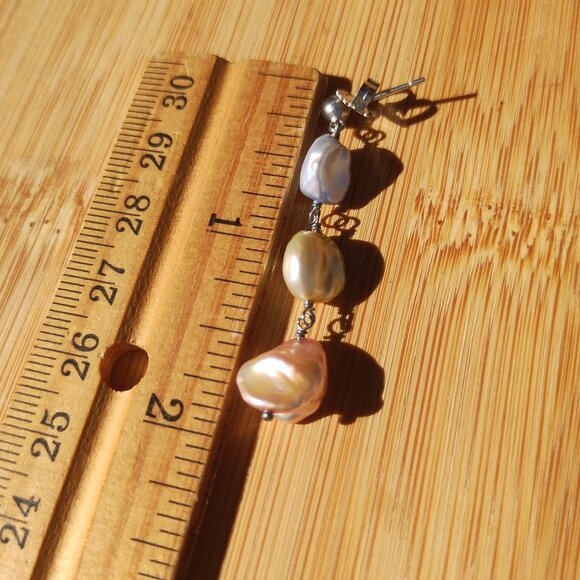 Honora Keshi freshwater Pearl earrings Pastel yellow rose colors 925 Sterling Si - Picture 4 of 7